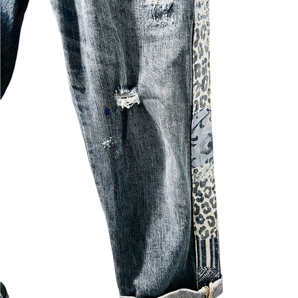 Pilcro Anthropologie Slim Boyfriend Cropped Denim Blue Jeans Size 28 Leopard - Picture 5 of 7